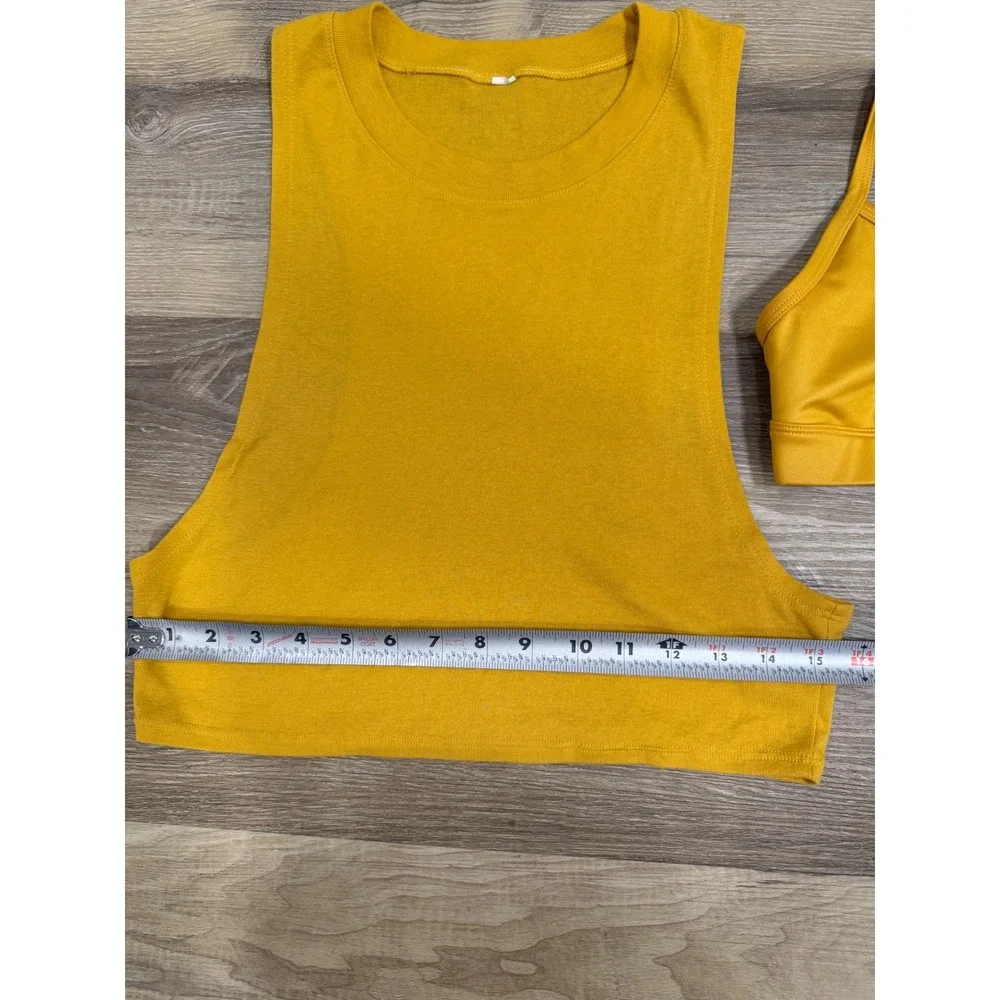 Alo Yoga Mustard Yellow 2 Piece Set Muscle Tank and Strappy Sports Bra Small
